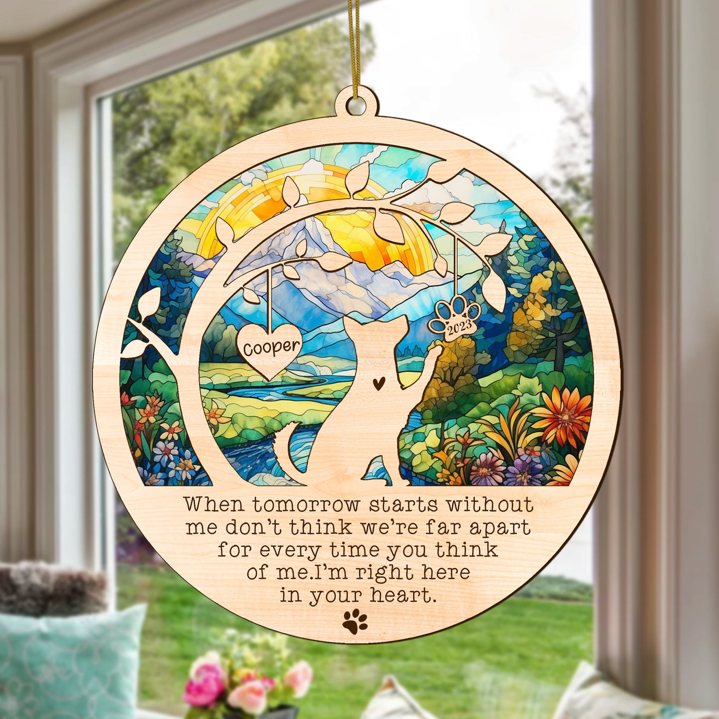 Netecom Husky Dog Memorial Suncatcher, Personalized with Name Date Husky Dog Breeds Suncatcher, Pet Loss Sun Catcher Bereavement Gift Dog Memorial Ornament Loss of Pet Sympathy Gifs Dog Lovers