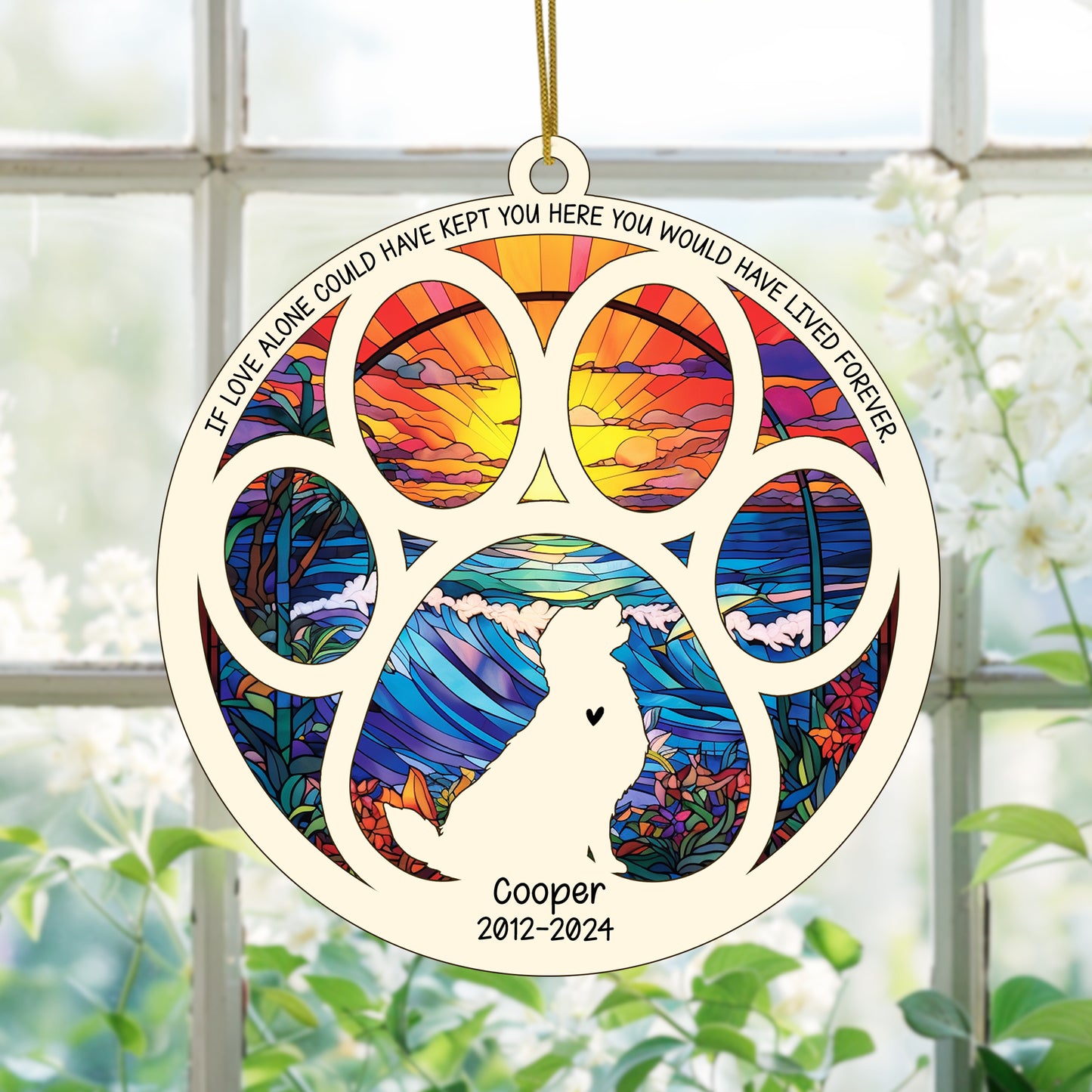 Netecom Personalized Golden Retriever Dog Paw Memorial Suncatcher with Name Date, Pet Loss Sympathy Gift, Remembrance Gift for Dog Lovers