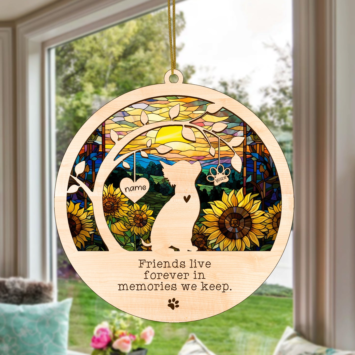 Netecom Personalized Chihuahua Dog Memorial Suncatcher, Chihuahua Christmas Ornament with Name Date, Pet Loss Sun Catcher Dog Memorial Ornament Loss of Pet Sympathy Gift Dog Bereavement Gift