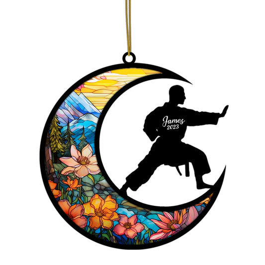 Netecom Personalized Karate Suncatcher Keepsakes - Martial Arts Hanging Sun Catcher Ornament - Unique Christmas Pendant & Birthday Gifts for Boy, Girl, or Sports Players