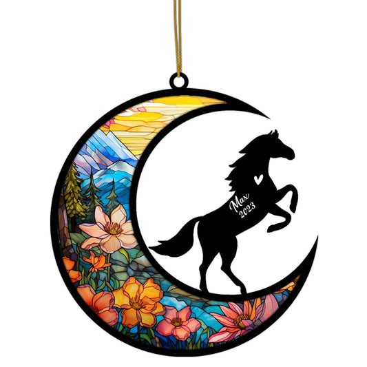 Netecom Personalized Horse Memorial Suncatcher, Horse Christmas Ornament, Custom Horse Name Sign Hanging Christmas Bereavement, Horse Loss Gift, Horse Lover Gift