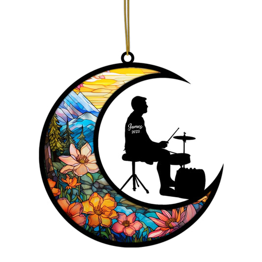 Netecom Personalized Drummer Suncatcher - Drummer Boy Ornament for Christmas Tree, Car & Window - Keepsake Gifts for Drummer Lovers - Music Instrument Christmas Ornament