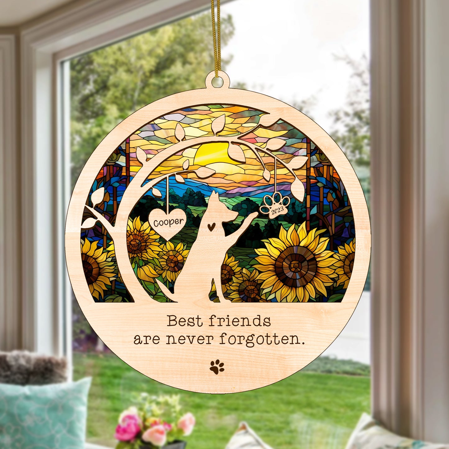 Netecom Personalized German Shepherd Dog Memorial Suncatcher Alsatian Dog Christmas Ornament with Name Date, Pet Loss Sun Catcher Bereavement Gift Dog Memorial Ornament Loss of Pet Sympathy Gift