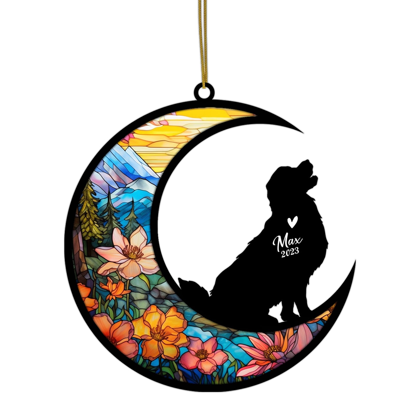 Netecom Personalized Golden Retriever Memorial Suncatcher - Dog Christmas Ornament with Name & Date - Golden Retriever Pet Loss Stained Glass Sympathy Gift & Bereavement Keepsake