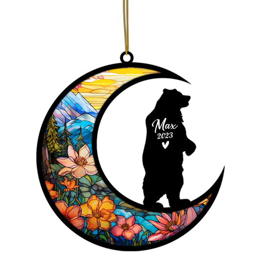 Netecom Personalized Bear Memorial Suncatcher, Bereavement Gift for Bear Christmas Ornament with Name, Pet Loss Gifts for Bear Hanging Decor, Bear Lover Gifts Loss of Bear Sympathy Gift