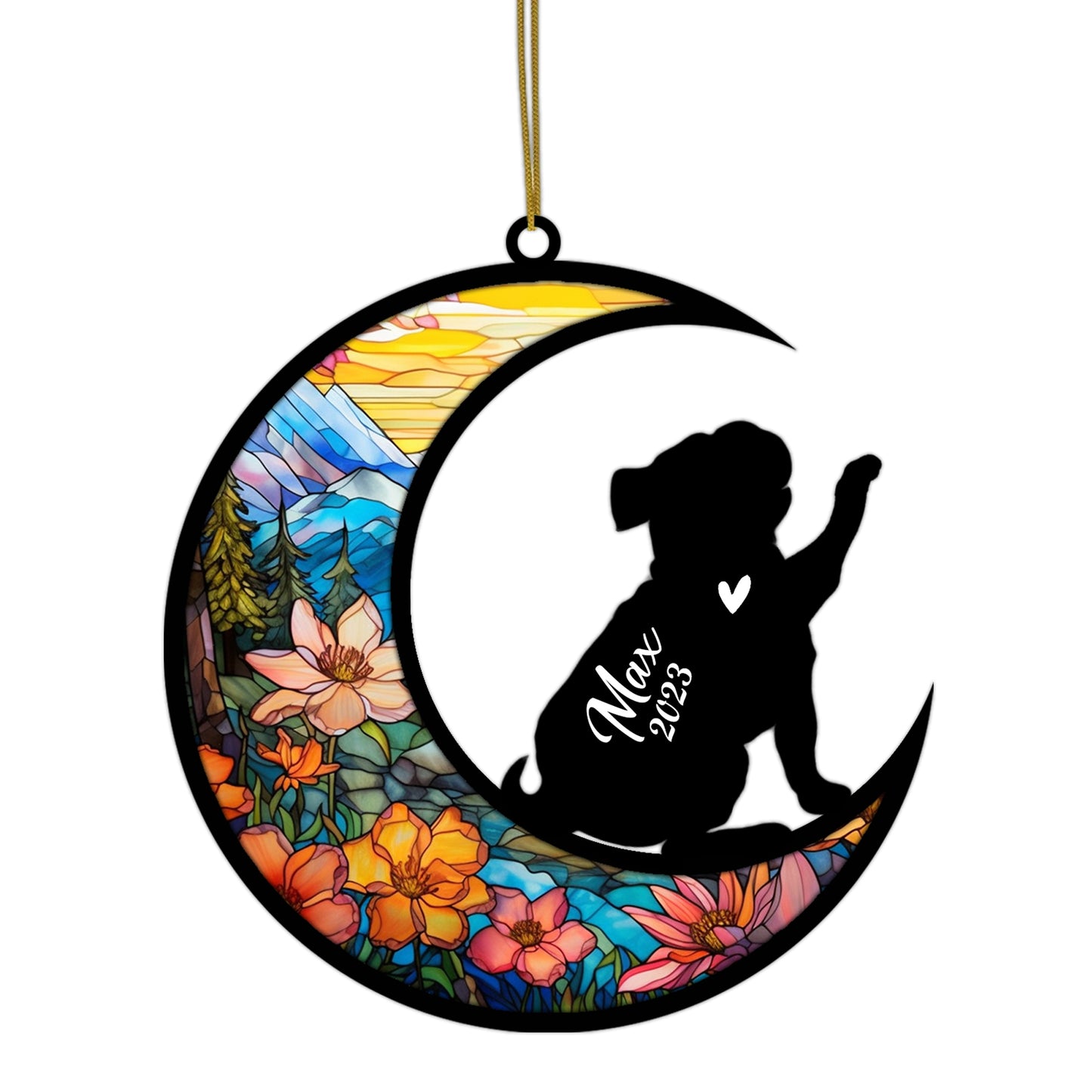 Netecom Personalized Pug Memorial Suncatcher, Beagle Christmas Ornament with Name Date, Dog Memorial Ornament Loss of Pet Sympathy Gift, Pet Loss Stained Glass