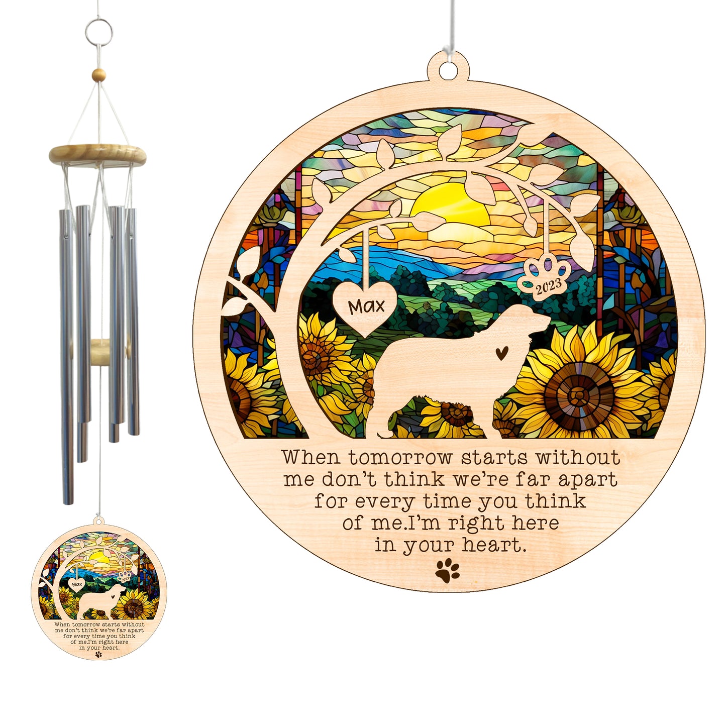 Netecom Australian Shepherd Dog Wind Chimes Memorial, Personalized Pet Memorial for Dogs Suncatcher, Dog Loss Memorial Ornament, Sympathy Windchime Outside Garden Decor, Loss of Pet Remembrance Gift