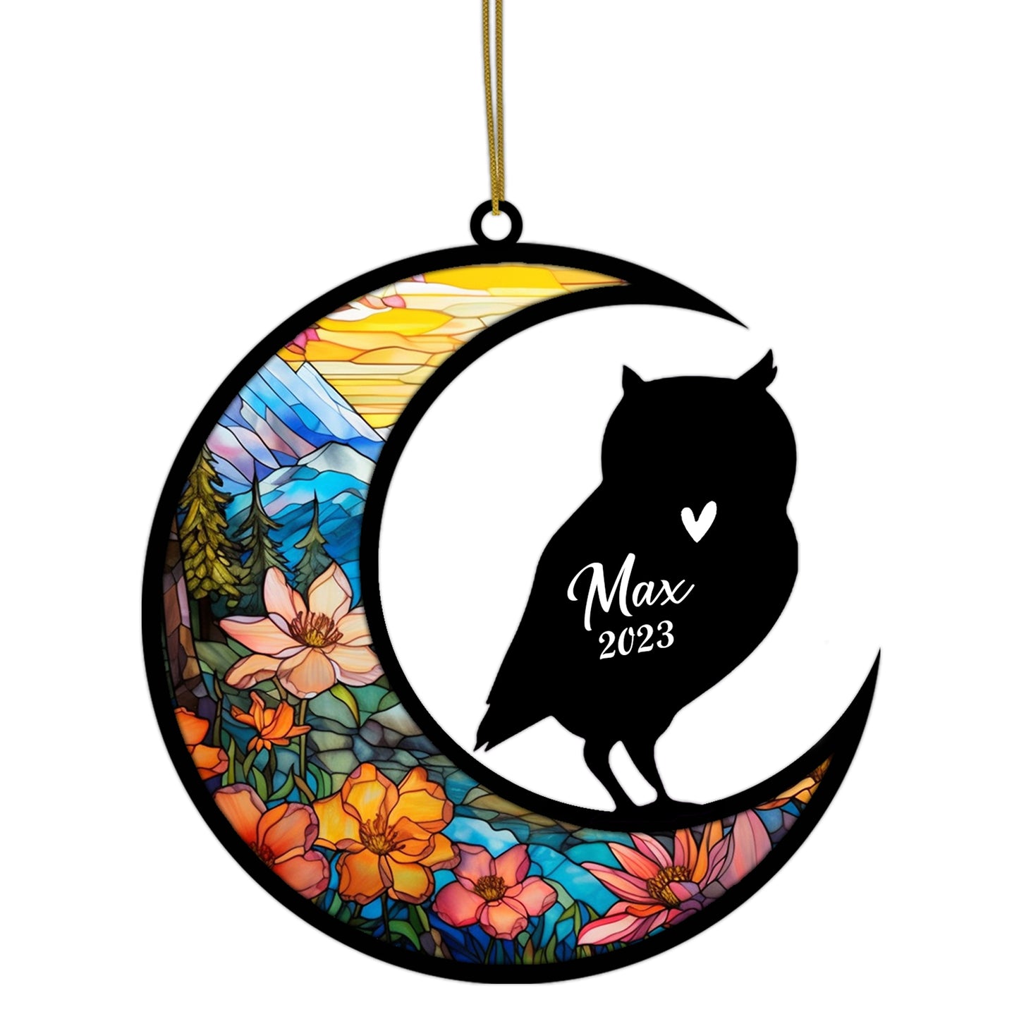 Netecom Personalized Owl Bird Suncatcher Ornament for Windows Decoration, Owl Car Hangings, Bereavement Owl Loss Gift Custom Owl with Name Date, Gifts for Owl Lovers