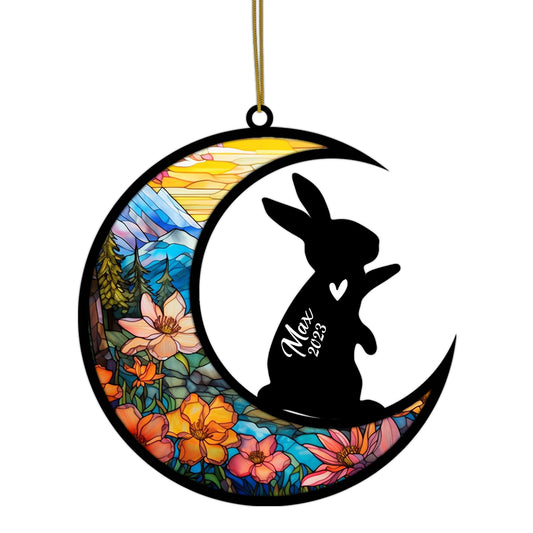 Netecom Personalized Rabbit Memorial Suncatcher, Bereavement Gift for Rabbit Christmas Ornament with Name, Pet Loss Gifts for Bunny Lovers Loss of Rabbit Sympathy Gift, Rabbit Lover Gift