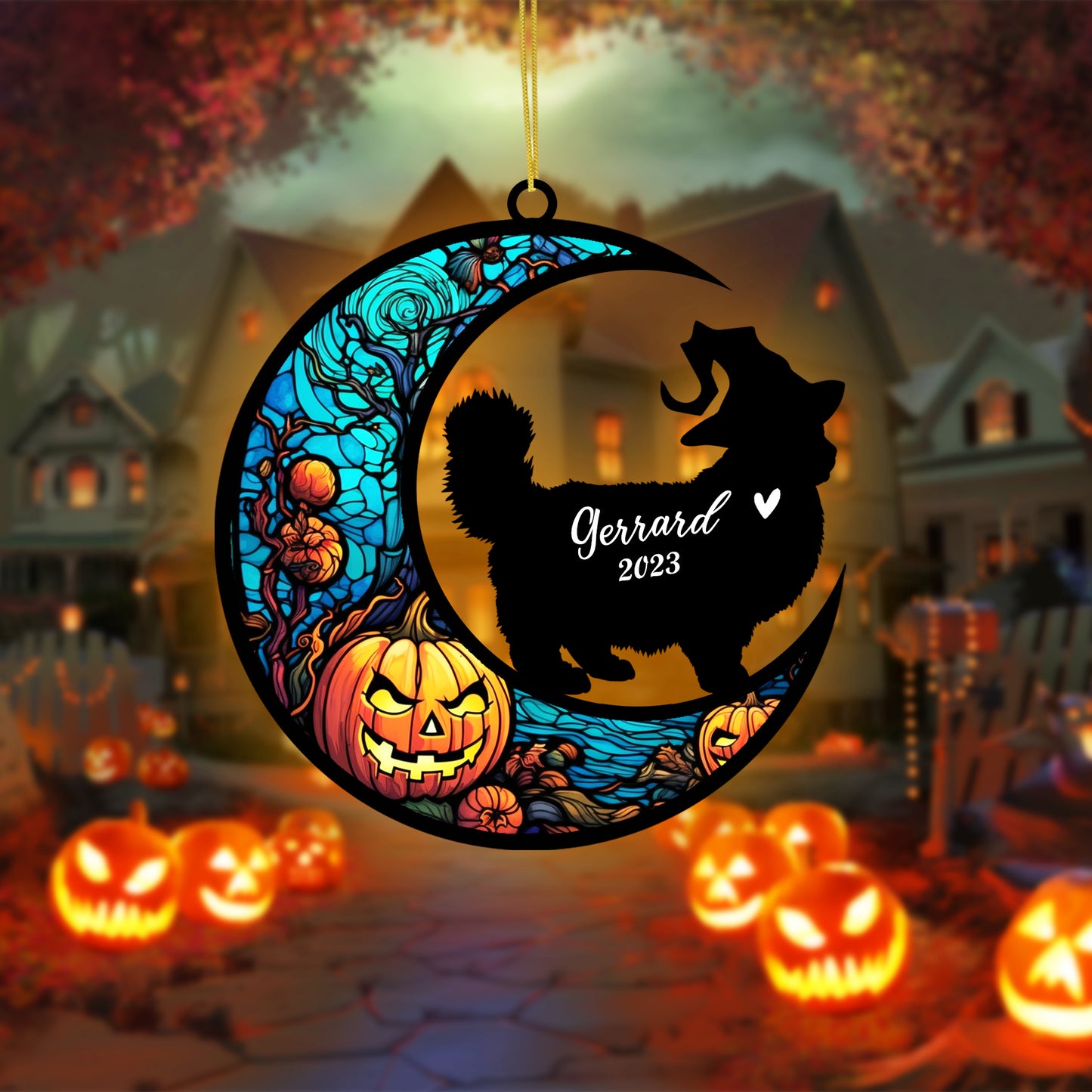 Netecom Personalized Halloween Ragdoll Cat Suncatcher - Memorial Gift for Loss of Cat, Custom Ragdoll Lovers Ornament for Window or Wall Hanging, Spooky Sympathy Gift