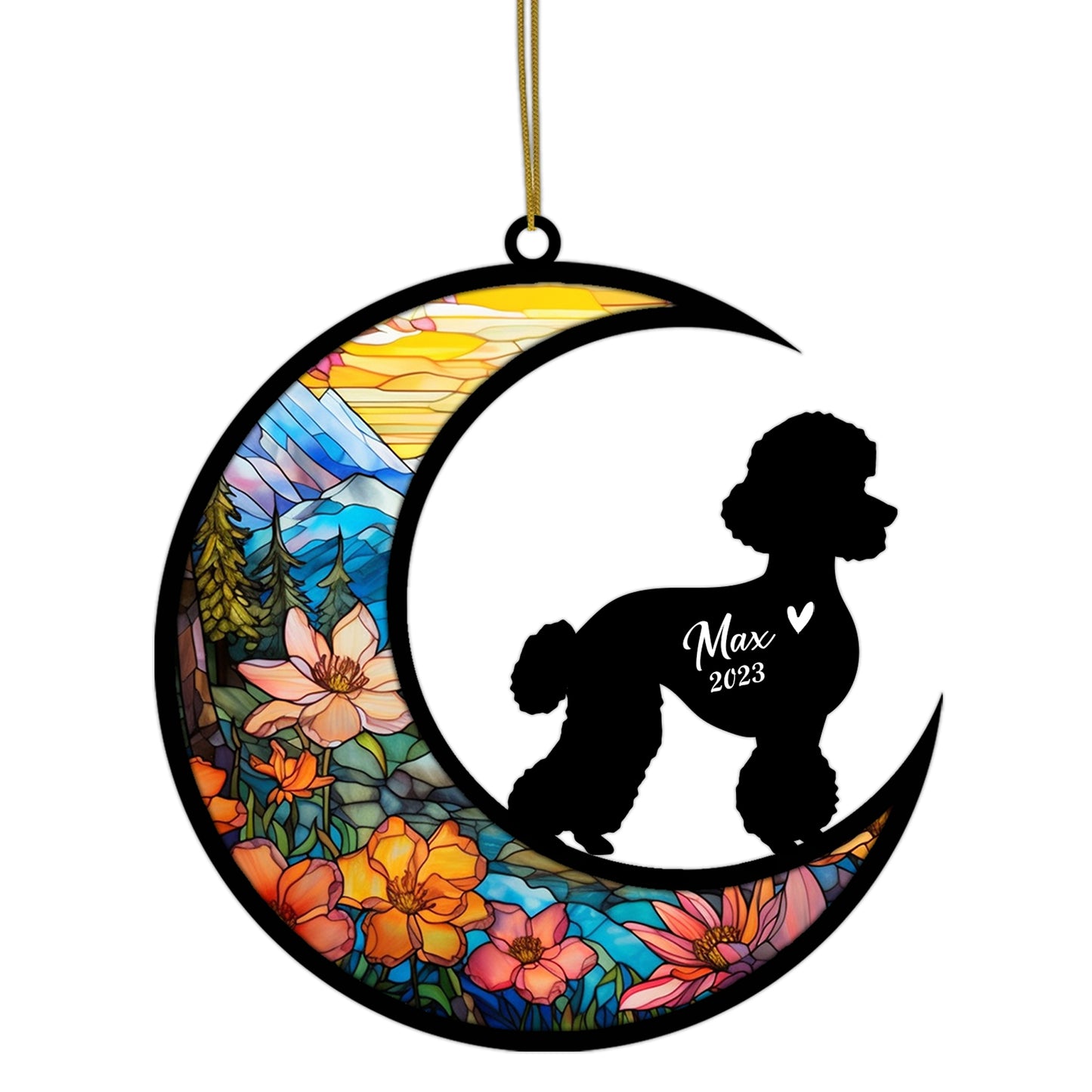 Netecom Personalized Poodle Memorial Suncatcher - Dog Loss Sympathy Gift with Name & Date - Poodle Christmas Ornament & Pet Bereavement Keepsake