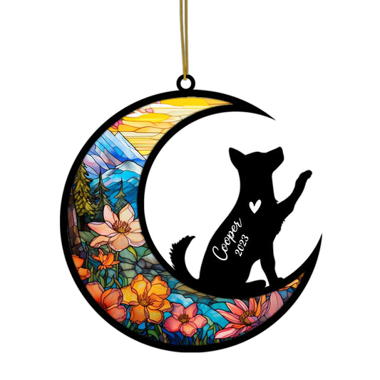 Netecom Personalized Husky Memorial Suncatcher, Beagle Christmas Ornament with Name Date, Dog Memorial Ornament Loss of Pet Sympathy Gift, Pet Loss Stained Glass