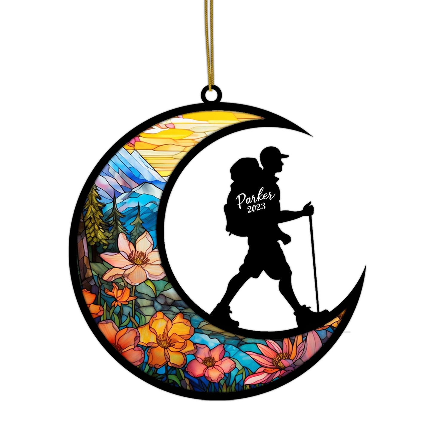 Netecom Personalized Mountain Hiking Suncatcher Ornament - Custom Name Hiker Ornament - Gift for Man & Woman Hiker, Mountain Climber, or Through Hiker - Perfect for Hiking Lovers