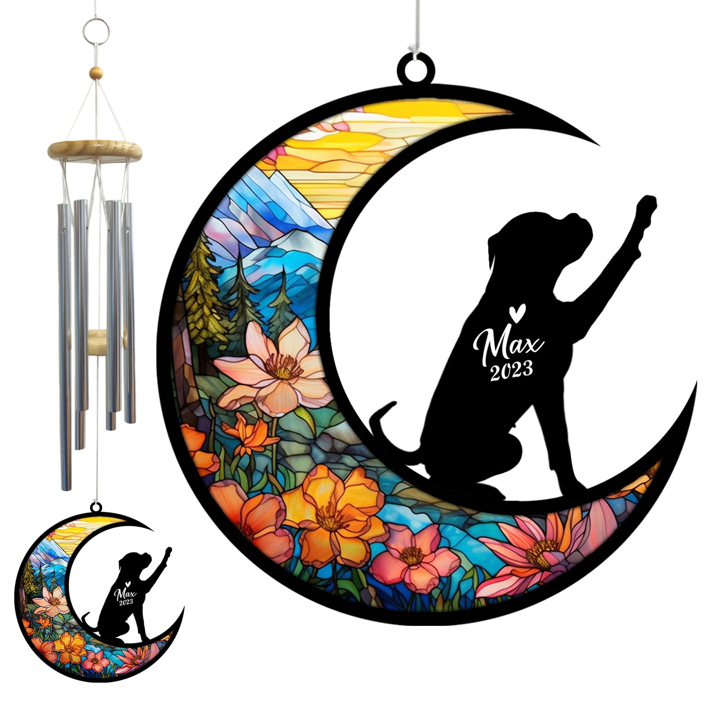 Netecom Boxer Dog Wind Chimes Memorial, Personalized Pet Memorial Windchime for Dogs Suncatcher, Dog Loss Memorial Ornament, Loss of Pet Remembrance Gift, Sympathy Pet Wind Chimes Outdoor Garden