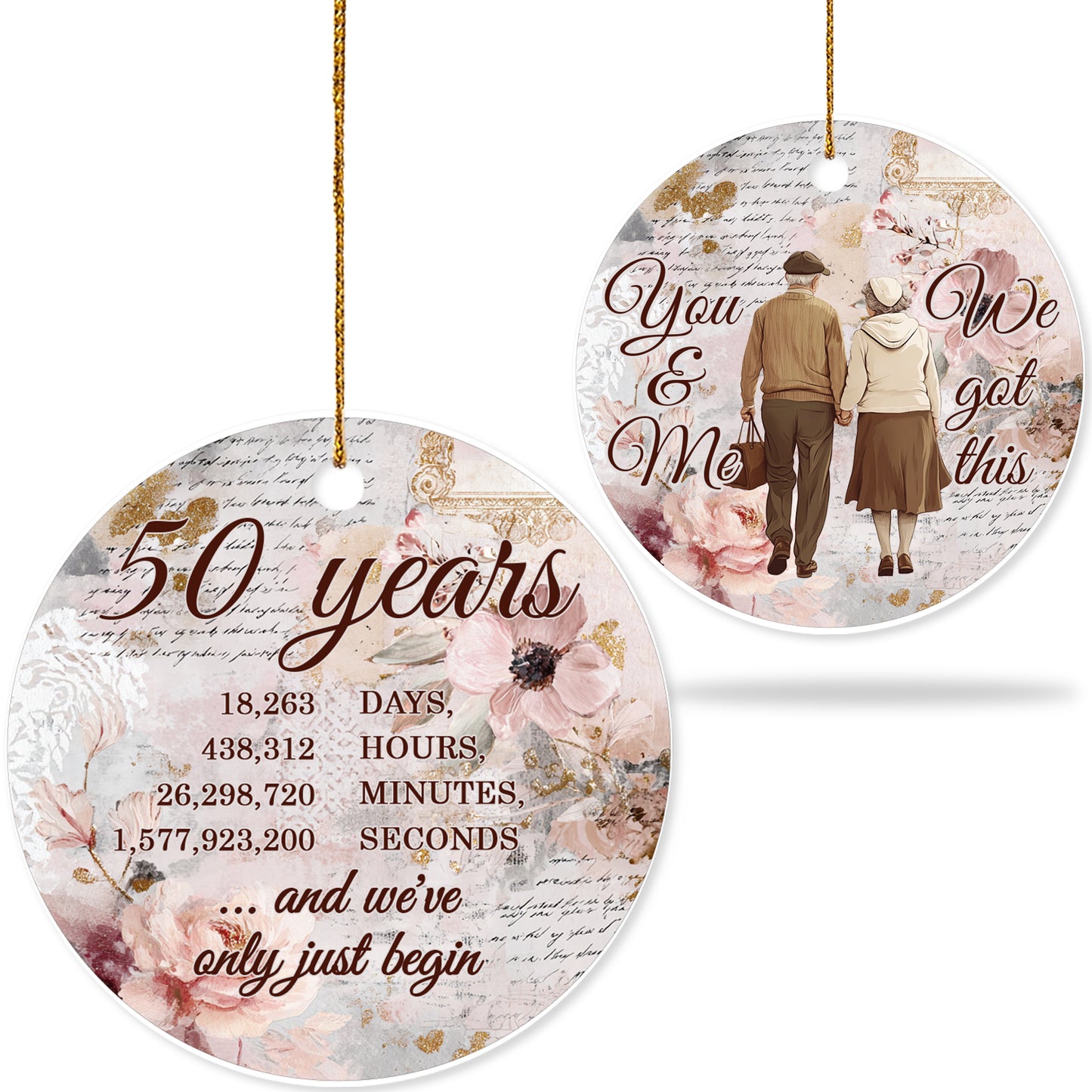 Netecom 50th Anniversary Ornament, 50th Wedding Ornaments Ceramic for Xmas Tree Hanging Decorations Gift, Gifts for Couple Husband Wife, Home Decor