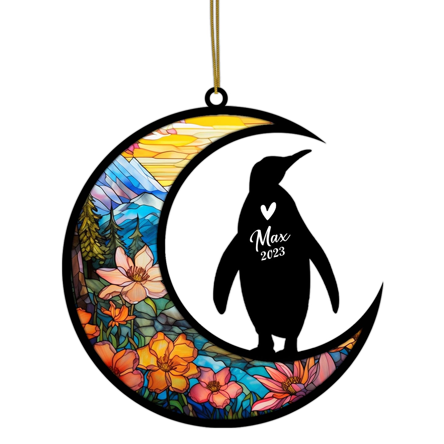 Netecom Personalized Penguin Memorial Suncatcher, Pet Loss Suncatcher, Bereavement Penguin Loss Gift, Custom Penguin with Name Date, Gifts for Penguin Lovers, Hanging Ornaments for Car, Window
