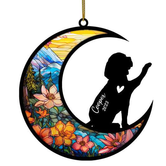 Netecom Personalized Beagle Memorial Suncatcher, Beagle Christmas Ornament with Name Date, Dog Memorial Ornament Loss of Pet Sympathy Gift, Pet Loss Stained Glass