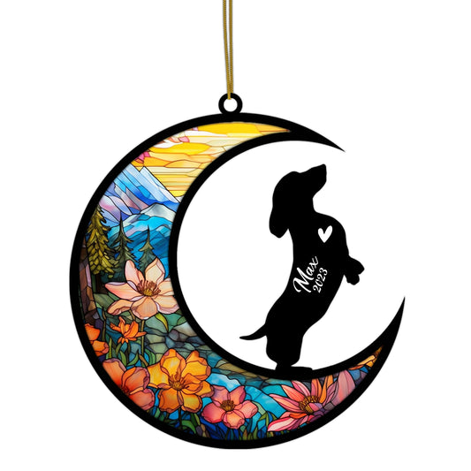 Netecom Personalized Dachshund Memorial Suncatcher, Beagle Christmas Ornament with Name Date, Dog Memorial Ornament Loss of Pet Sympathy Gift, Pet Loss Stained Glass