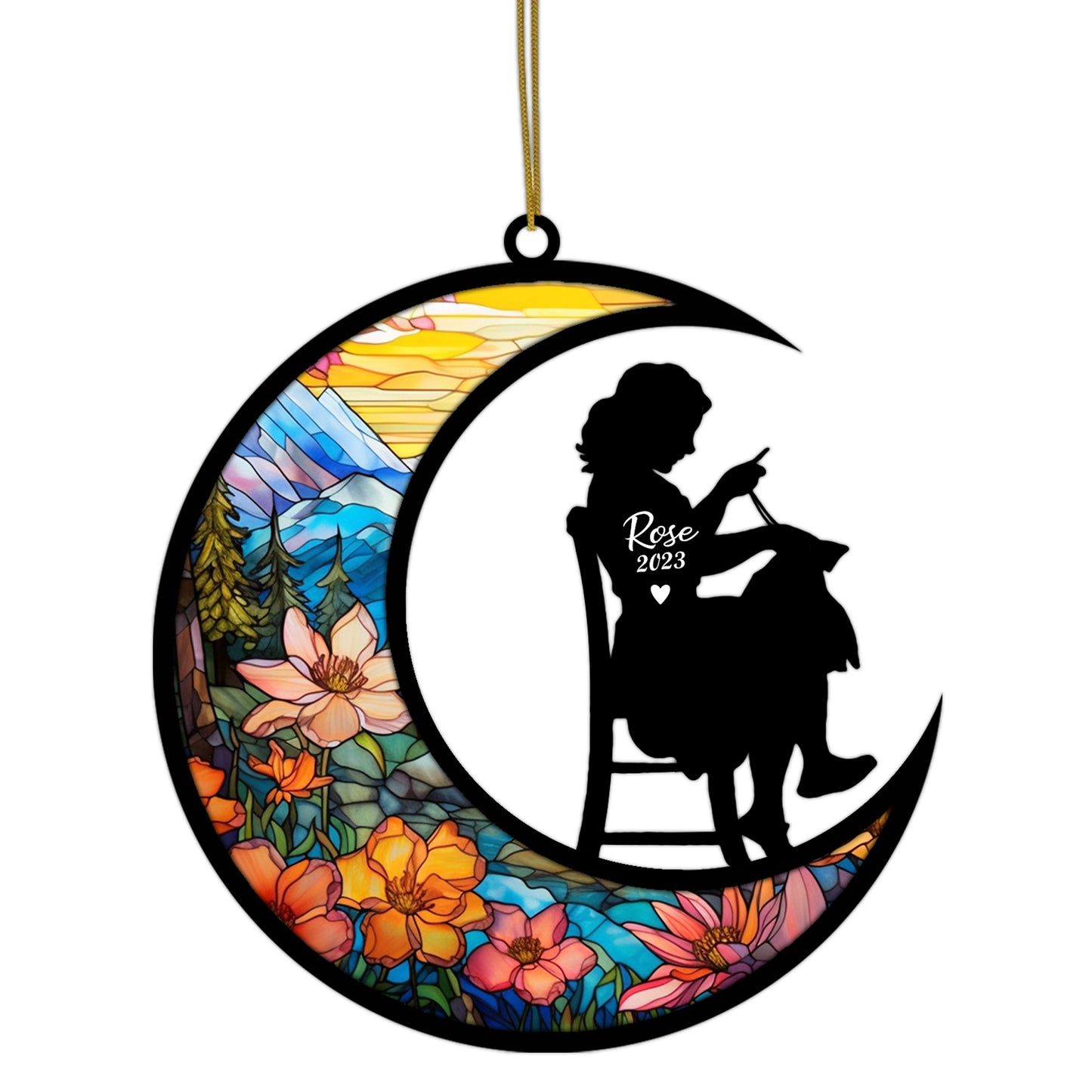 Netecom Personalized Knitting Memorial Suncatcher - Memorial & Bereavement Gifts for Loss of Mother, Mom, or Grandma - Remembrance Gift with Chain Pendant - Hanging Sun Catcher Ornament Decor