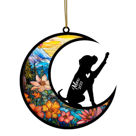 Netecom Personalized Boxer Memorial Suncatcher, Beagle Christmas Ornament with Name Date, Dog Memorial Ornament Loss of Pet Sympathy Gift, Pet Loss Stained Glass