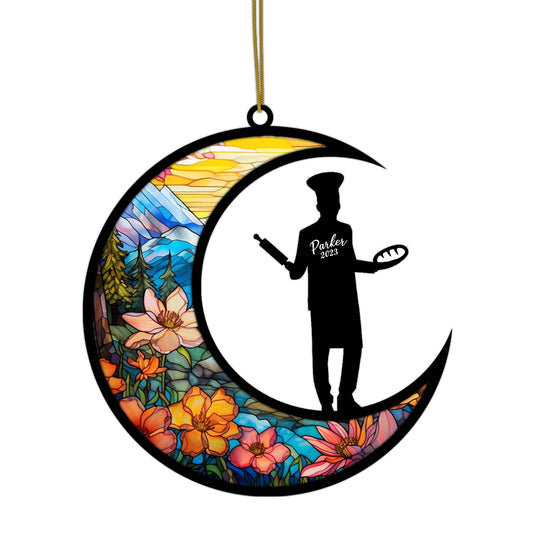 Netecom Personalized Chef Suncatcher - Custom Baking Sun Catcher for Window & Car Hanging Decoration - Gift for Cooking Lovers - Chef Christmas Pendant