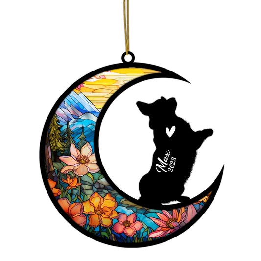 Netecom Personalized Corgi Memorial Suncatcher, Beagle Christmas Ornament with Name Date, Dog Memorial Ornament Loss of Pet Sympathy Gift, Pet Loss Stained Glass
