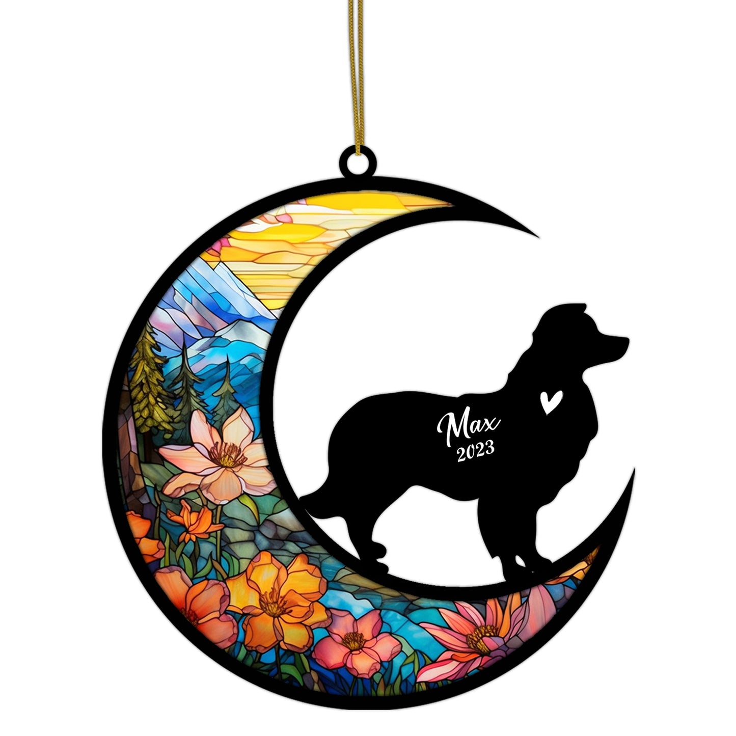 Netecom Personalized Border Collie Memorial Suncatcher - Dog Christmas Ornament with Name & Date - Boston Terrier Pet Loss Stained Glass Sympathy Gift & Bereavement Keepsake