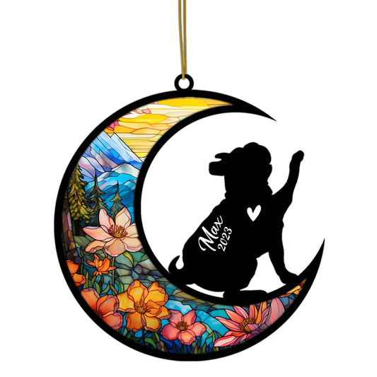 Netecom Personalized Bulldog Memorial Suncatcher, Beagle Christmas Ornament with Name Date, Dog Memorial Ornament Loss of Pet Sympathy Gift, Pet Loss Stained Glass