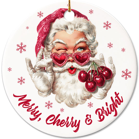 Netecom Funny Santa Claus with Heart Glasses and Fruit Christmas Ornament, Merry Cherry & Bright Ceramic Ornament for Xmas Tree Hanging Decorations Gift, Home Decor, Holiday Party Present