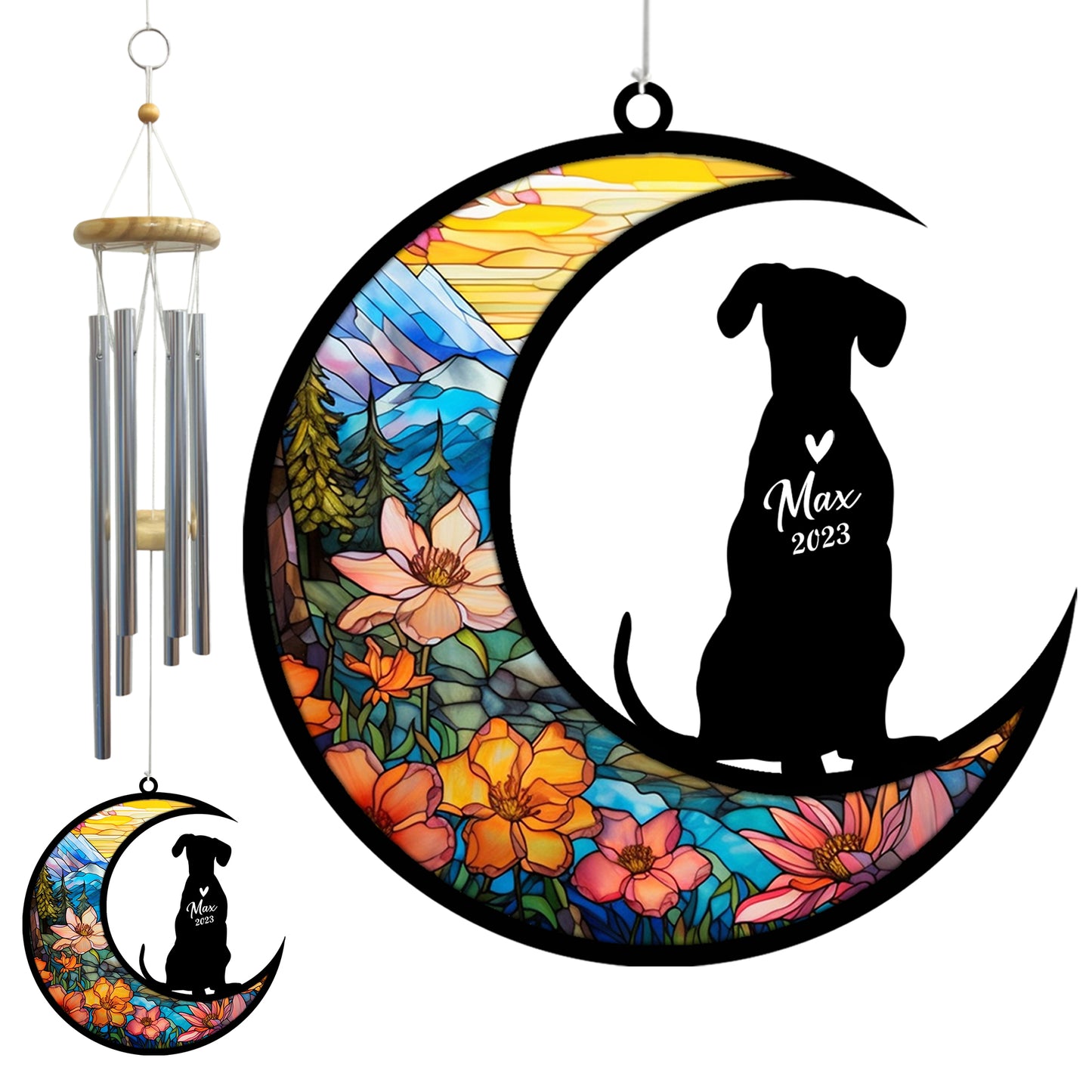Netecom Dalmatian Dog Wind Chimes Memorial, Personalized Pet Memorial Windchime for Dogs Suncatcher, Dog Loss Memorial Ornament, Loss of Pet Remembrance Gift, Sympathy Pet Wind Chimes Outdoor Garden