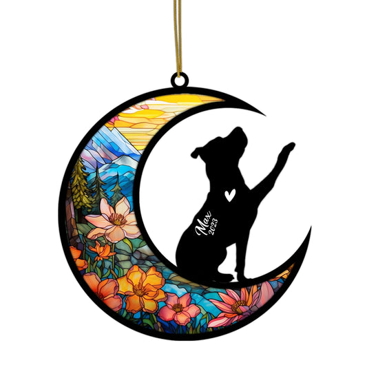 Netecom Personalized Pitbull Memorial Suncatcher, Beagle Christmas Ornament with Name Date, Dog Memorial Ornament Loss of Pet Sympathy Gift, Pet Loss Stained Glass