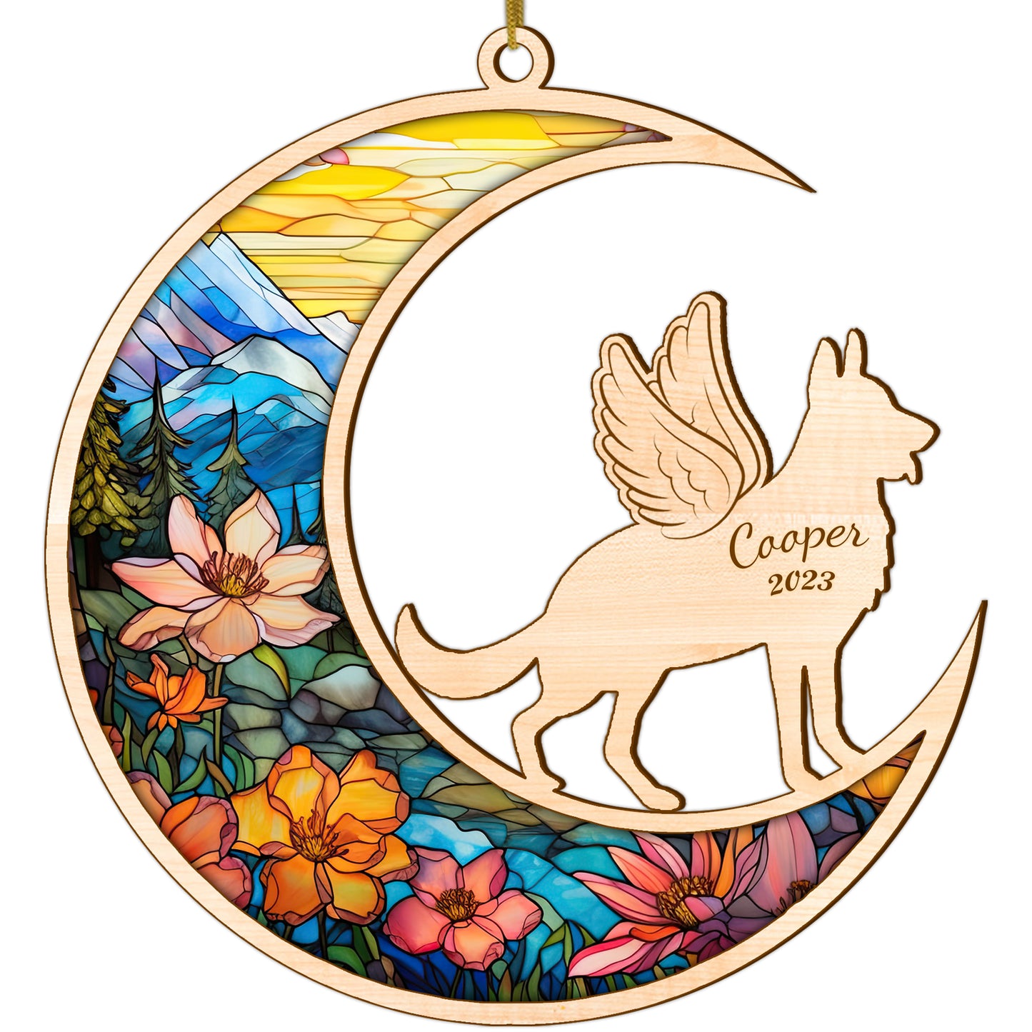 Netecom Personalized German Shepherd Memorial Suncatcher German Shepherd Dog Angel Wings Memorial Gift Christmas Ornament Decor, Bereavement Gift Dog Memorial Loss of Pet Sympathy Gift for Dog Lover