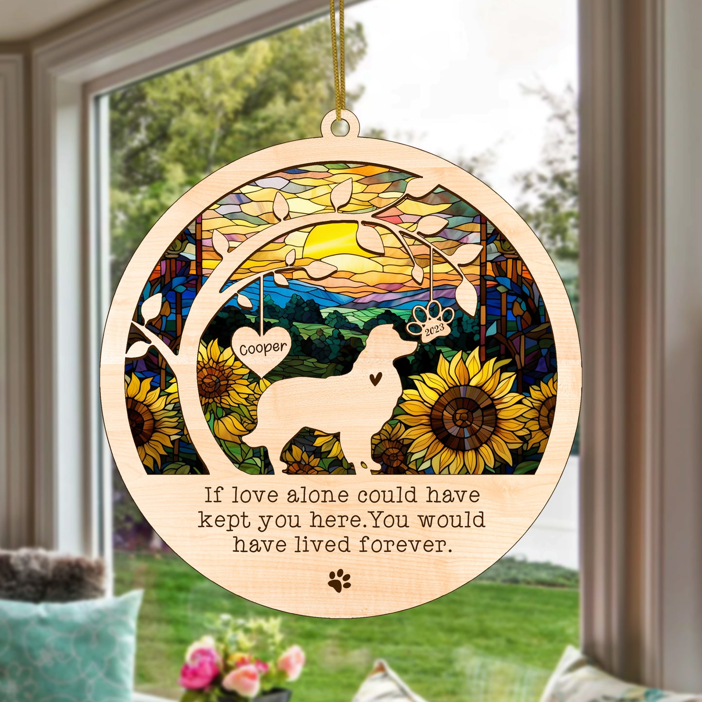 Netecom Personalized Border Collie Dog Memorial Suncatcher Border Collie Dog Christmas Ornament with Name Date Pet Loss Sun Catcher Bereavement Gift Dog Memorial Ornament Loss of Pet Sympathy Gift