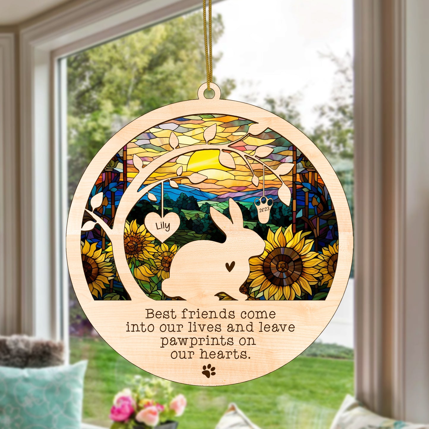 Netecom Personalized Rabbit Memorial Suncatcher, Bereavement Gift for Rabbit Christmas Ornament with Name, Pet Loss Gifts for Bunny Lovers Loss of Rabbit Sympathy Gift, Rabbit Lover Gift