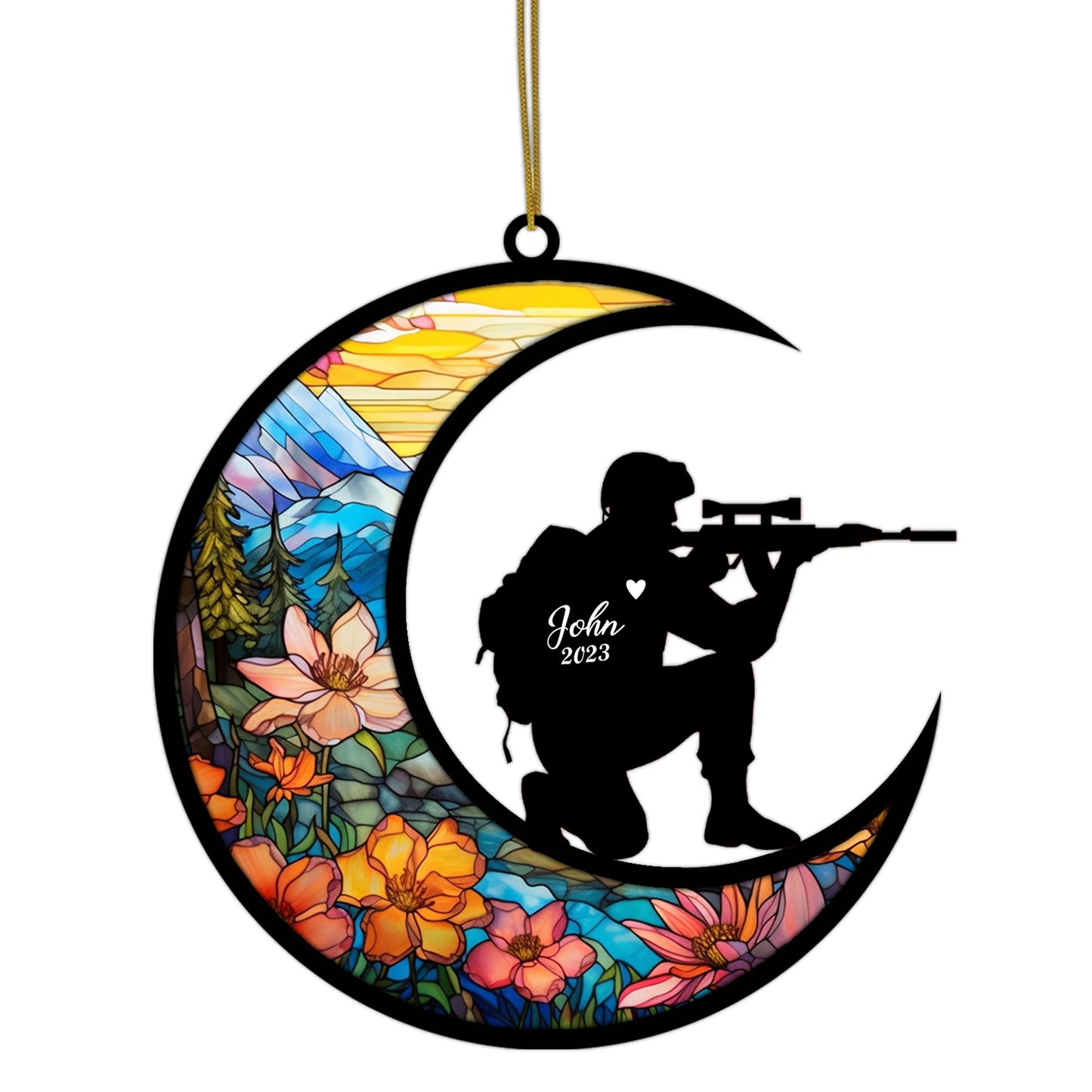 Netecom Personalized Army Memorial Suncatcher - Patriotic Sympathy Gifts for Loss of Father, Dad, Grandpa, or Friend - Veterans & Soldiers Memorial Gift - Hanging Sun Catcher Ornament Decoration