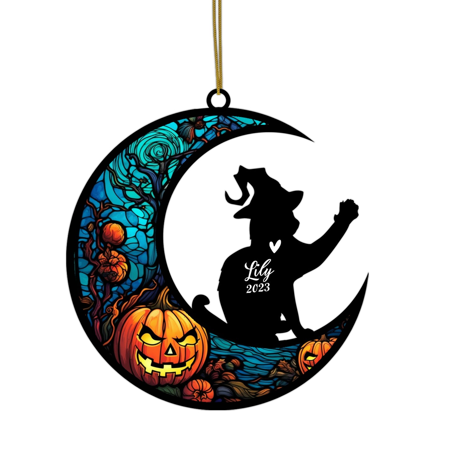 Netecom Personalized Halloween Siamese Cat Suncatcher - Memorial Gift for Loss of Cat, Custom Siamese Lovers Ornament for Window or Wall Hanging, Spooky Sympathy Gift