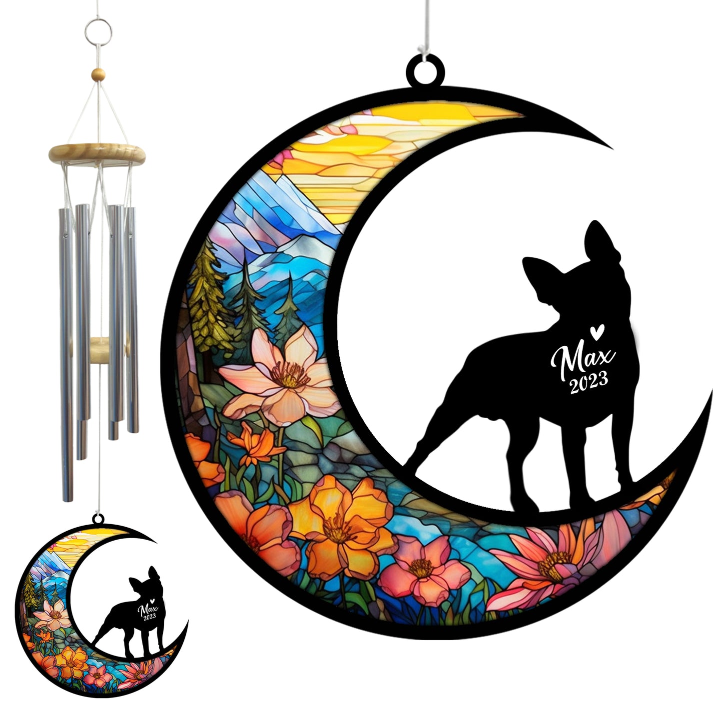 Netecom Bulldog Wind Chimes Memorial, Personalized Pet Memorial Windchime for Dogs Suncatcher, Dog Loss Memorial Ornament, Loss of Pet Remembrance Gift, Sympathy Pet Wind Chimes Outdoor Garden