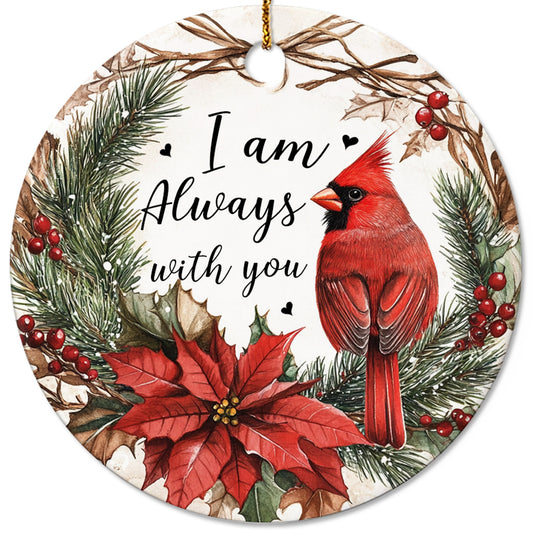 Netecom I am Always With You Christmas Ornament, Red Cardinal Memorial Ceramic Ornaments for Loss of Loved One, Christmas Bereavement Gifts for Women Men, Sympathy Gift for Xmas Decorations