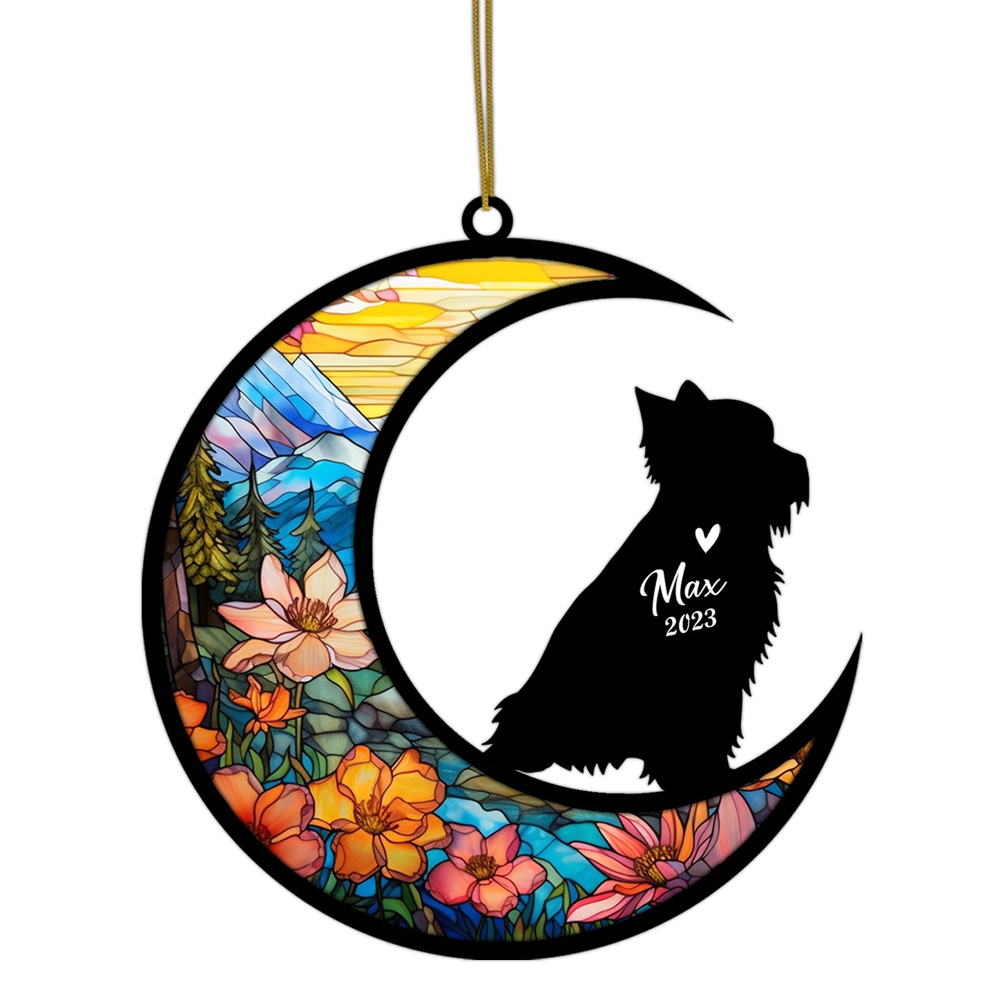 Netecom Personalized Yorkshire Terrier Memorial Suncatcher - Dog Loss Sympathy Gift with Name & Date - Yorkshire Terrier Christmas Ornament & Pet Bereavement Keepsake