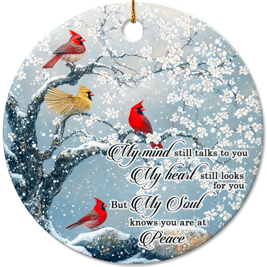 Netecom Memorial Christmas Ornament, My Mind Still Talks To You Cardinals Ceramic Ornaments for Xmas Tree Hanging Decorations Gift, Sympathy Gifts for Loss of Wife Girlfriend, Holiday Present