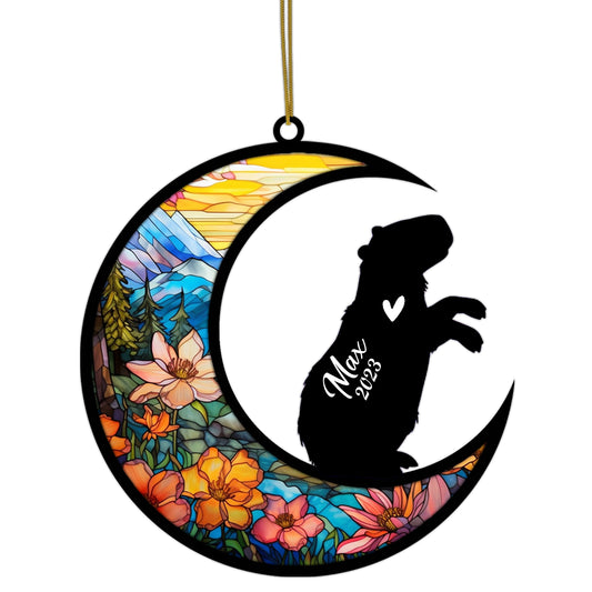 Netecom Personalized Capybara Memorial Suncatcher, Bereavement Capybara Loss Gift, Pet Loss Capybara Memorial Ornament Personalized Capybara Name Sign Hanging Christmas, Capybara Lover Gift