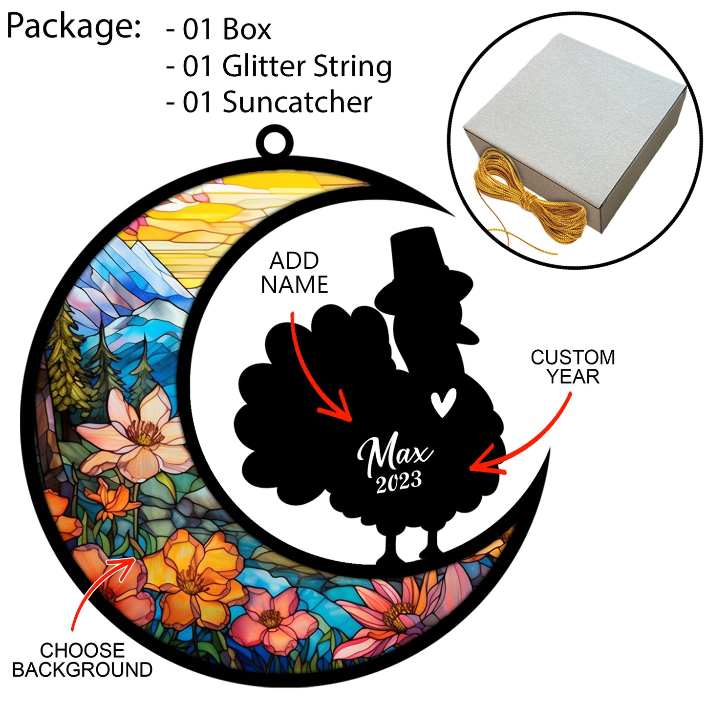 Netecom Personalized Turkey Suncatcher, Pet Memorial Gift for Chicken, Turkey Lover Gift for Thanksgiving Day, Bereavement Chicken Loss Gift with Name, Turkey Lover Gift