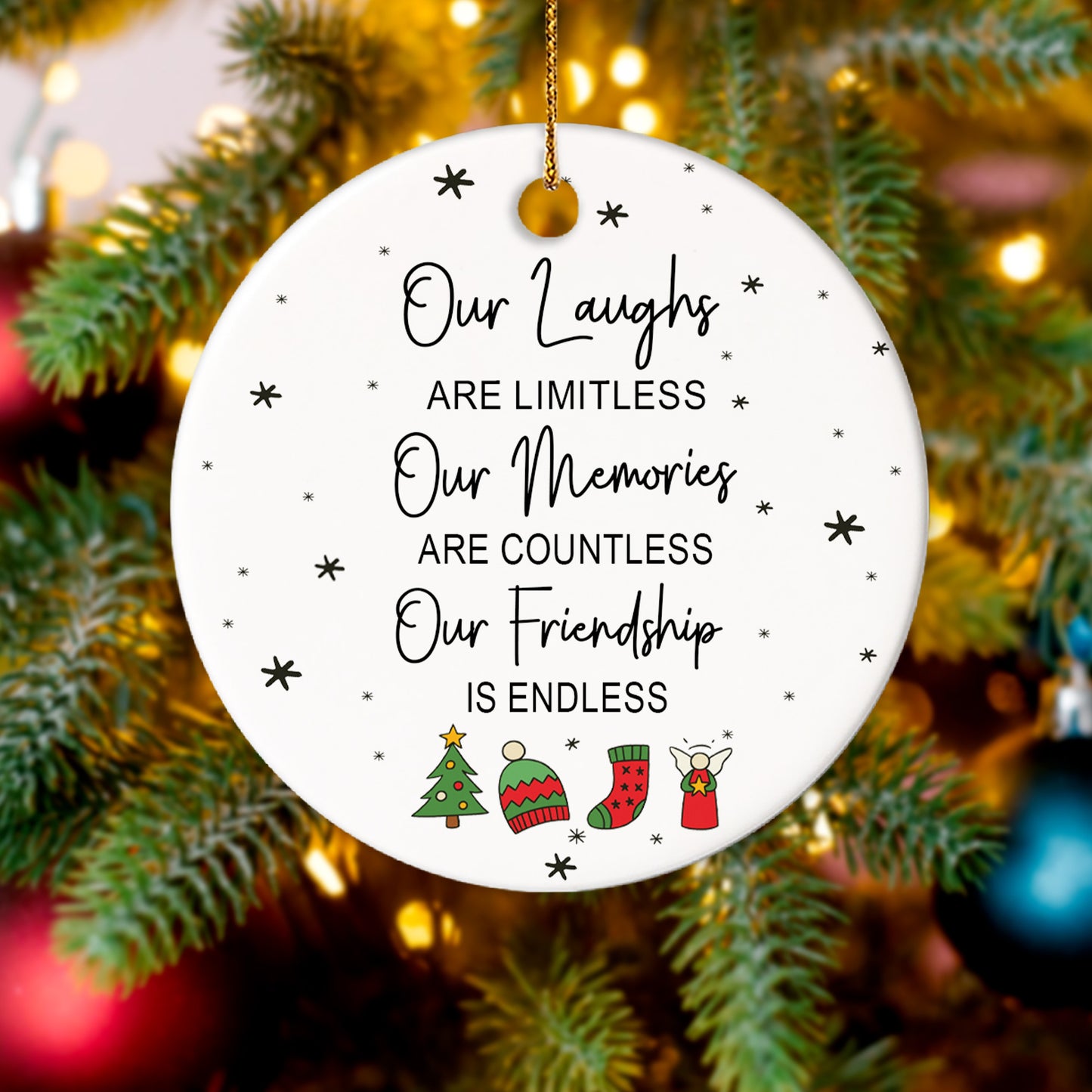 Netecom Best Friend Christmas Ornament, Our Laughs Are Limitless Our Memories Are Countless Our Friendship Is Endless Ceramic Ornament for Xmas Tree Hanging Decorations Gift, Gifts for Besties