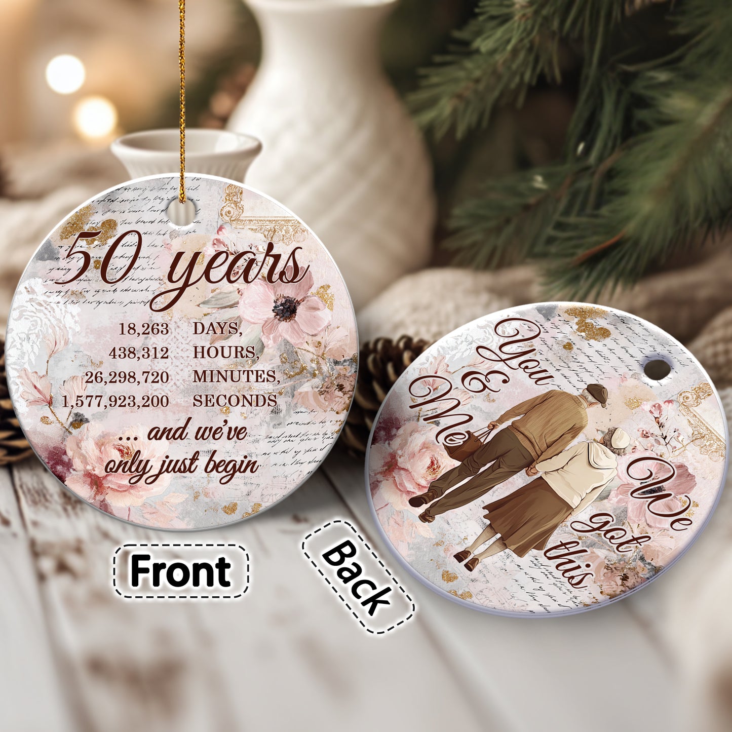 Netecom 50th Anniversary Ornament, 50th Wedding Ornaments Ceramic for Xmas Tree Hanging Decorations Gift, Gifts for Couple Husband Wife, Home Decor