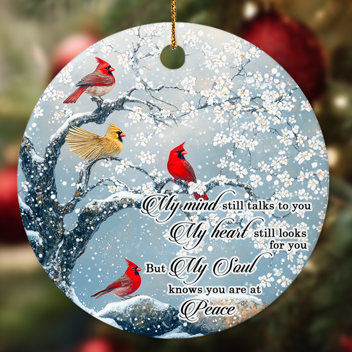 Netecom Memorial Christmas Ornament, My Mind Still Talks To You Cardinals Ceramic Ornaments for Xmas Tree Hanging Decorations Gift, Sympathy Gifts for Loss of Wife Girlfriend, Holiday Present