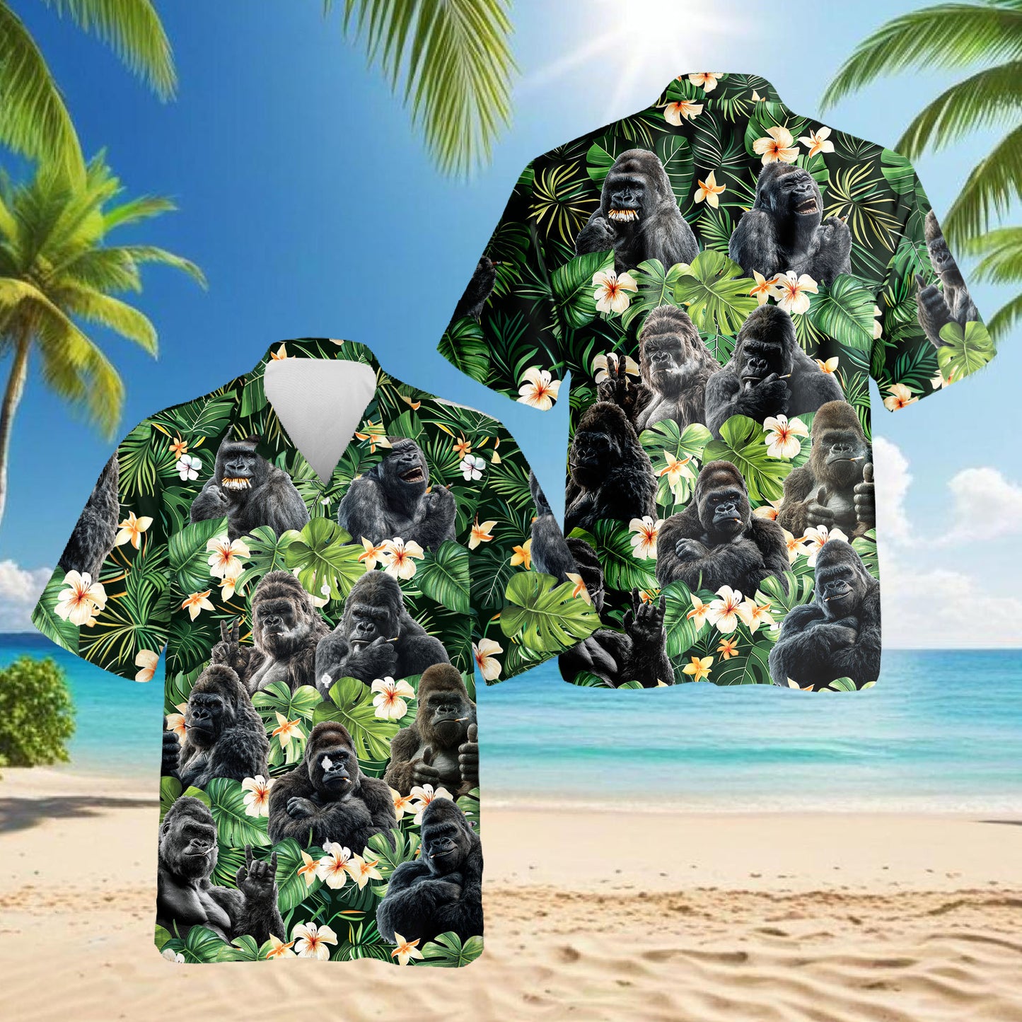 Netecom Funny Gorilla Smoking Hawaiian Shirt, Monkey Lover Gifts, Tropical Animal Button Down Summer Beach Shirts