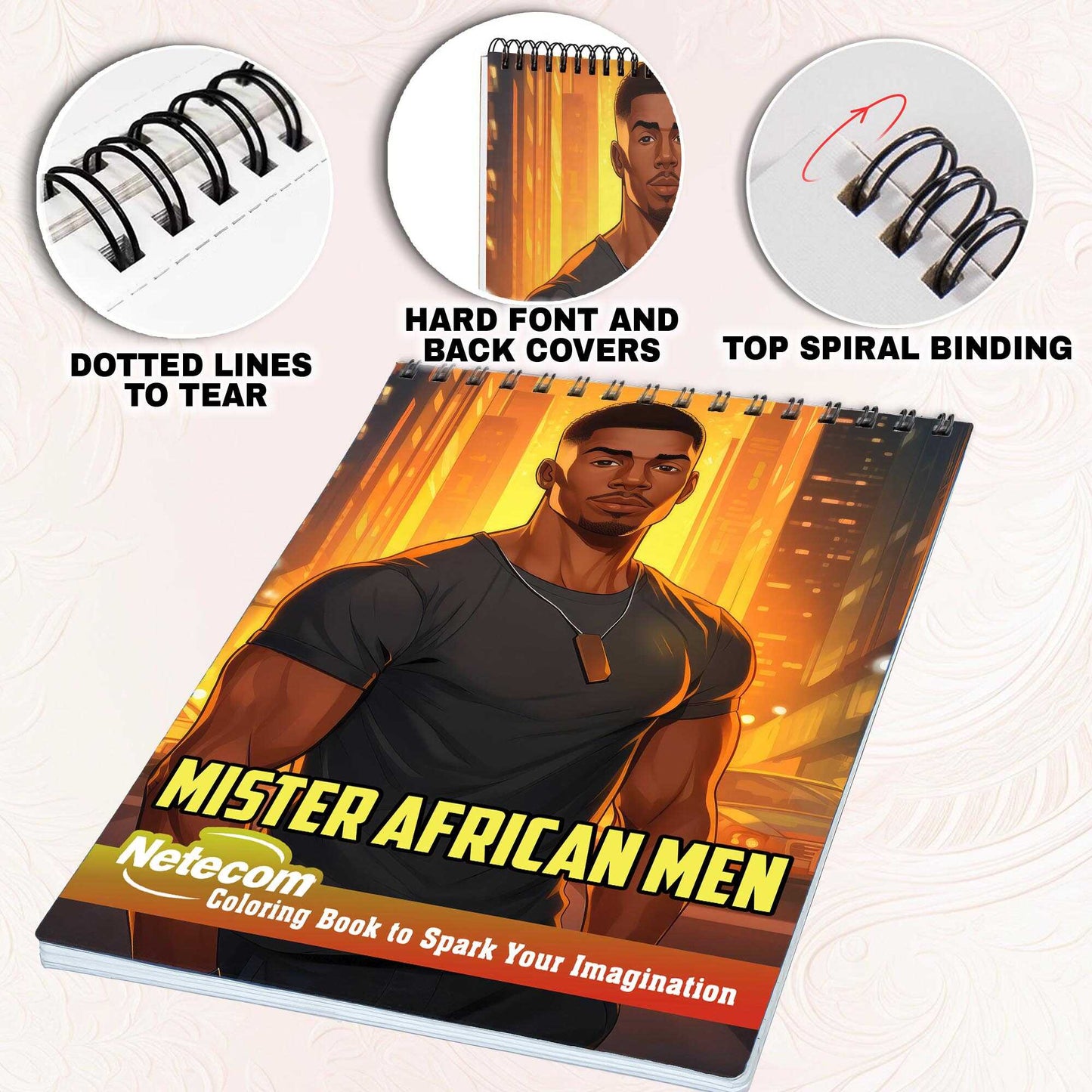 Mister African Men Spiral Bound Coloring Book, Celebrate Cultural Heritage with 30 Captivating Coloring Pages, Offering a Chic and Artistic Coloring Experience