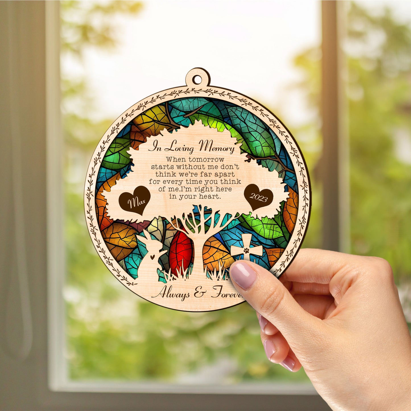 Netecom Personalized Rabbit Memorial Suncatcher, Rabbit Memorial Gifts with Name Date, Pet Loss Light Catcher, Bereavement Gift Pet Bunny Ornament Loss of Pet Bunny Sympathy Gift for Rabbit Lovers