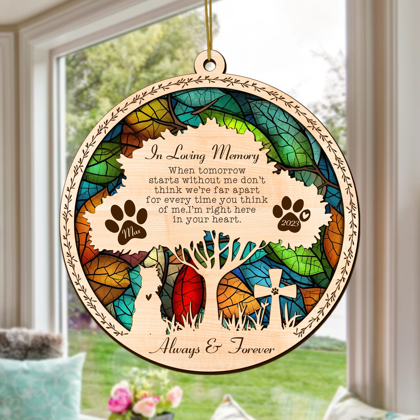 Netecom Personalized Schnauzer Memorial Suncatcher, Schnauzer Dog Memorial Gift with Name Date, Pet Loss Light Catcher, Bereavement Gift Dog Memorial Ornament Loss of Pet Sympathy Gift for Dog Lover