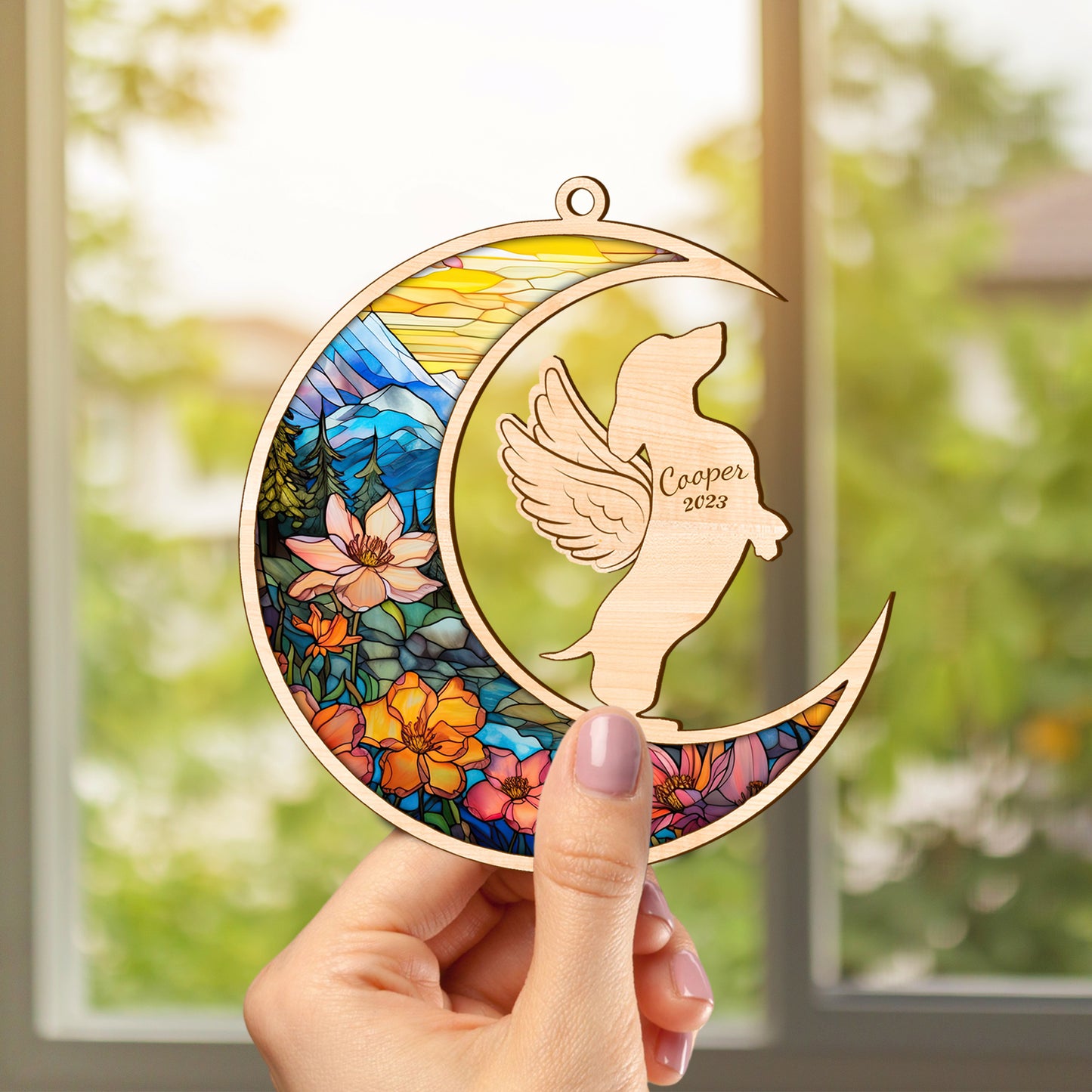 Netecom Personalized Dachshund Memorial Suncatcher, Dachshund Dog Angel Wings Memorial Gift, Pet Loss Light Catcher, Bereavement Gift Dog Memorial Ornament Loss of Pet Sympathy Gift for Dog Lovers